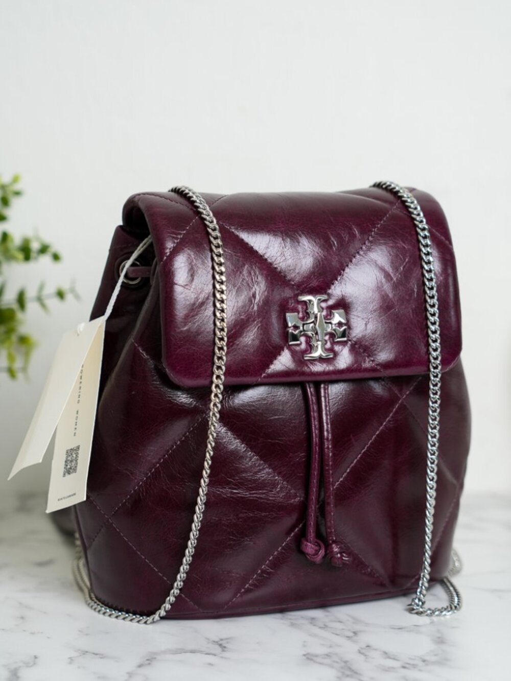 Tory Burch Mini Kira Diamond Quilt Distressed Backpack in Dark Carmine 17484 NWT